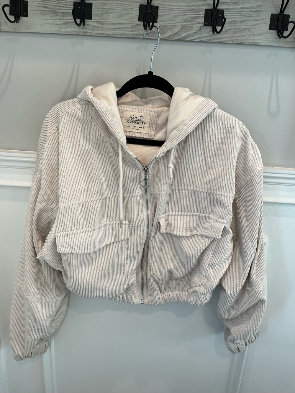 Light Beige Corduroy Zip Hoodie Jacket